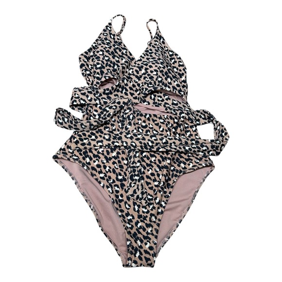 Aerie Leopard Print One Piece Swimsuit Wrap Full Coverage Womens Medium - Picture 4 of 10